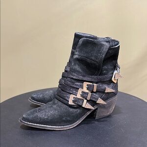 Free People Black Ankle Boots with Buckle Details